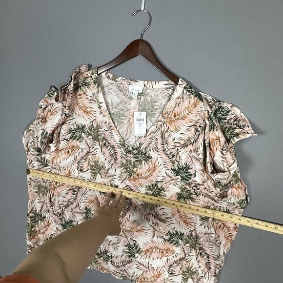 NWT J Jill LOVE LINEN Top Size 4X Flounce Sleeve V-Neck Tropical Palm Leaves NEW - Picture 11 of 16